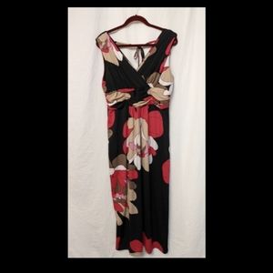 Fashion Bug XL Floral Maxi Dress with Surplus Neckline and Ruched Waist Tie Back